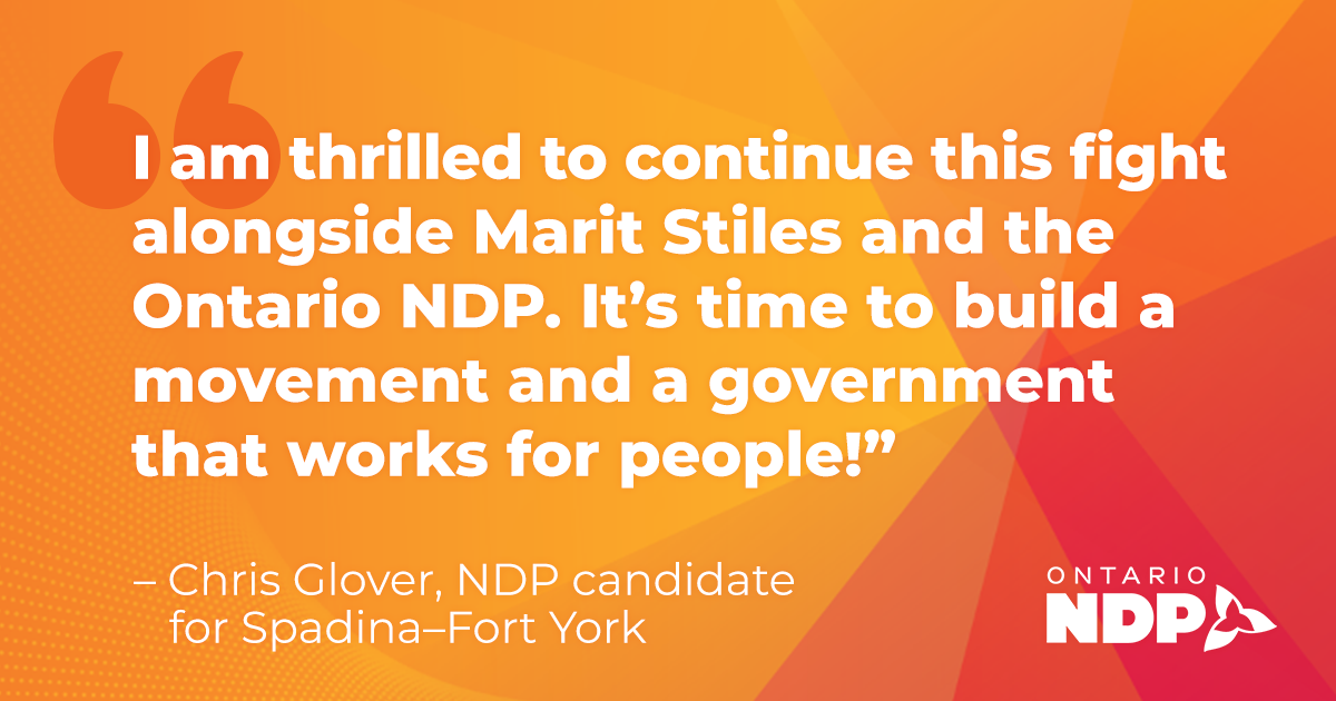 Chris Glover nominated to carry the Ontario NDP banner for Spadina